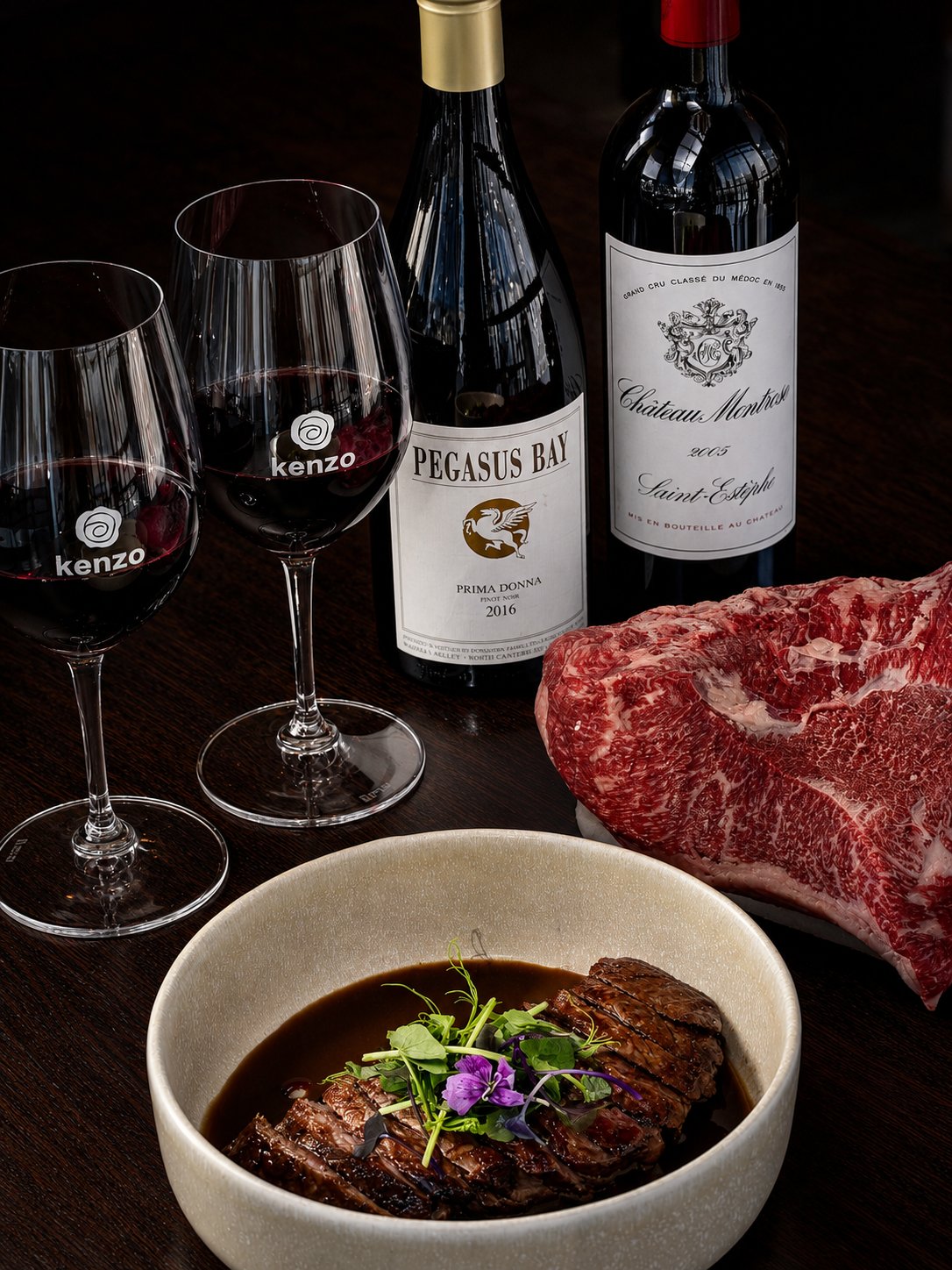 Wagyu beef and wine at Kenzo