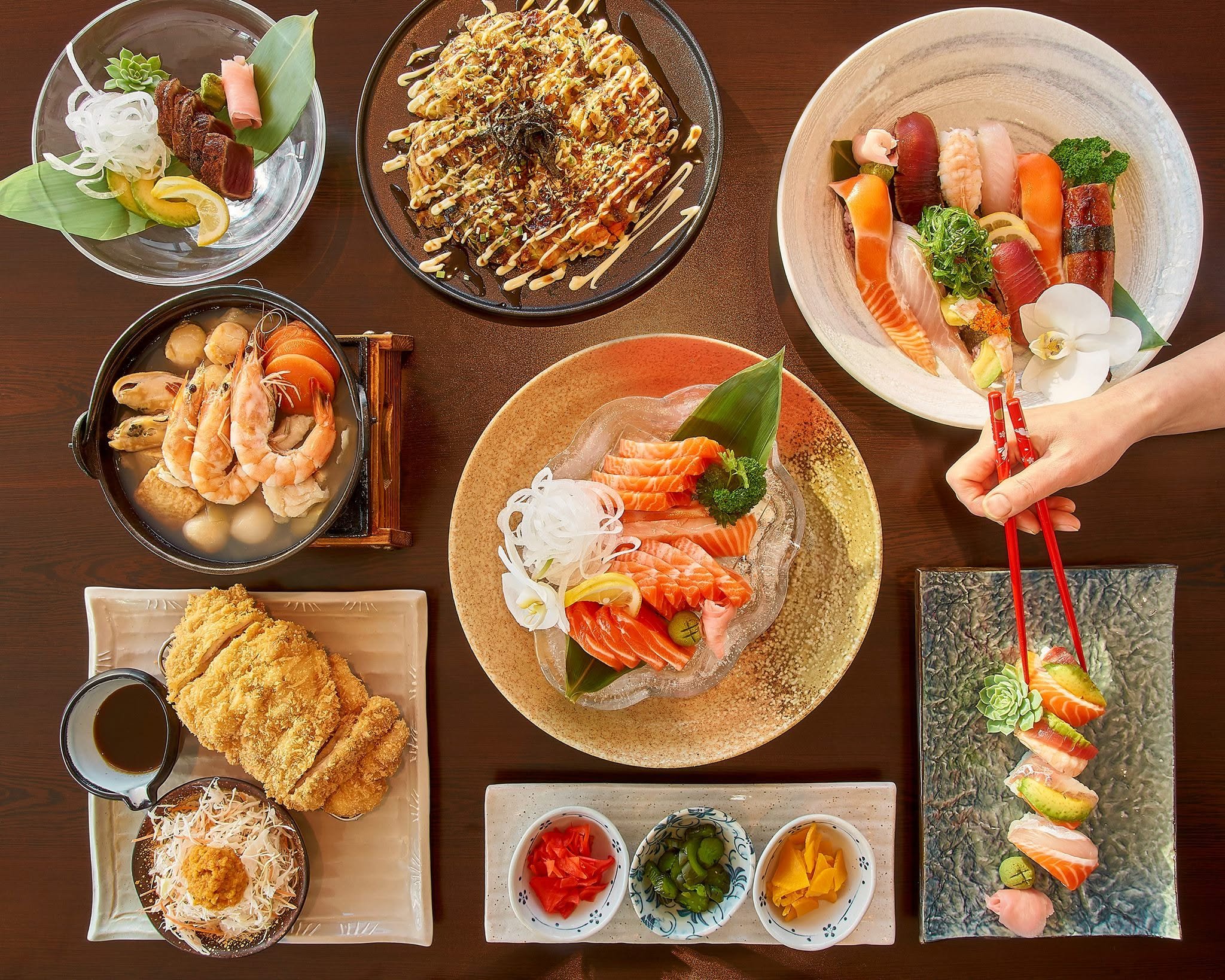 A table of Japanese dishes from Kenzo