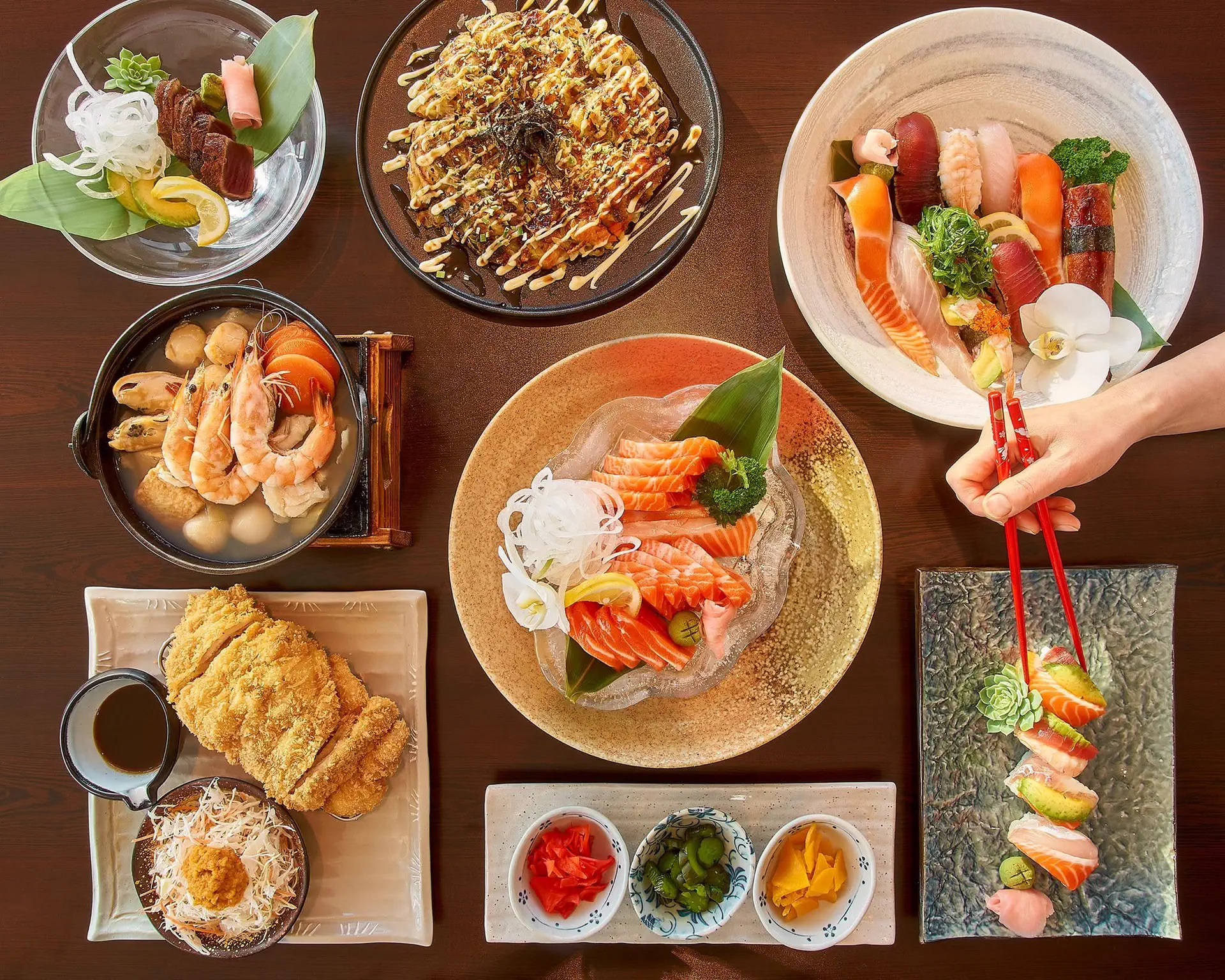 A table of Japanese dishes from Kenzo